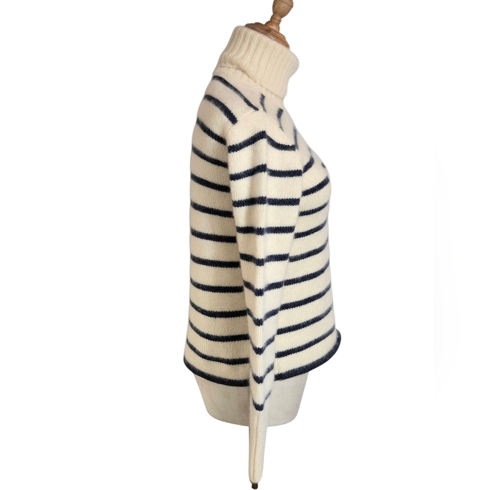 Striped Turtleneck Soft Sweater - Navy and Cream - Picture 3 of 5